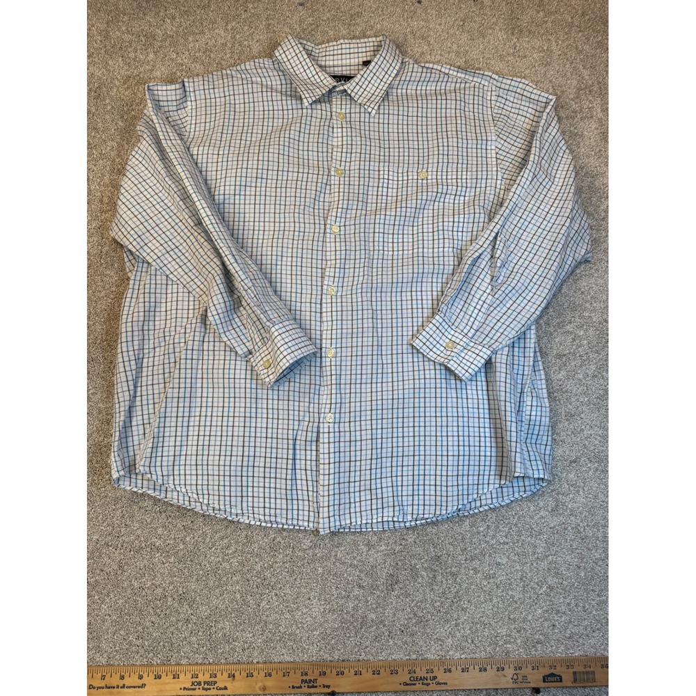 Orvis Mens XXL Blue White Tattersall Check Linen Cotton Button Down Shirt
